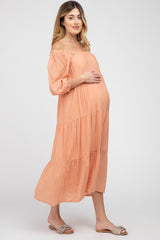 Peach Tiered Maternity Midi Dress