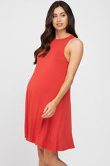 Rust Sleeveless Basic Maternity Dress