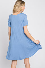 Blue Basic Short Sleeve Dress
