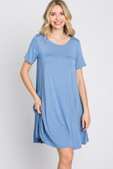 Blue Basic Short Sleeve Dress
