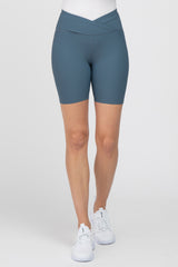 Navy Blue Crossover Waist Bike Shorts