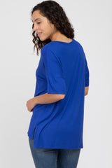 Royal Blue Short Sleeve Side Slit Top