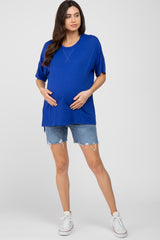 Royal Blue Short Sleeve Side Slit Maternity Top