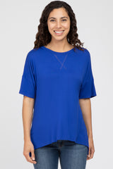 Royal Blue Short Sleeve Side Slit Maternity Top