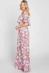 Fuchsia Floral Off Shoulder Maxi Dress