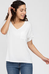 White Basic Pocket Front Short Sleeve Maternity Top