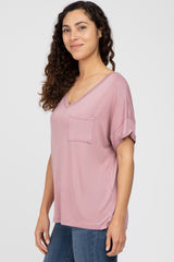 Pink Basic Pocket Front Short Sleeve Top