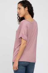 Pink Basic Pocket Front Short Sleeve Top