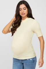 Yellow Ribbed Mock Neck Maternity Top