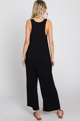 Black Sleeveless Button Front Cropped Jumpsuit
