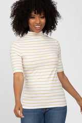 Yellow Striped Mock Neck Top