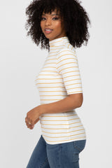 Yellow Striped Mock Neck Top