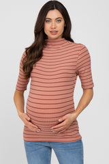 Mauve Striped Mock Neck Maternity Top