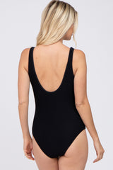 Black Ribbed Scoop Back One Piece Swimsuit