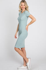 Light Olive Ribbed Fitted Dress