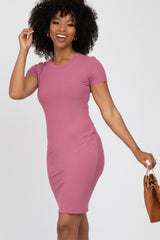 Mauve Ribbed Fitted Dress