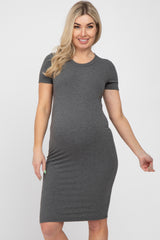 Charcoal Ribbed Fitted Maternity Dress