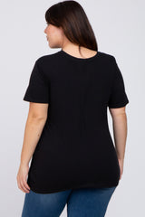 Black Solid Short Sleeve Plus Top