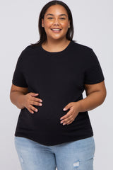 Black Solid Short Sleeve Plus Maternity Top