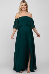 Emerald Green Chiffon Off Shoulder Maternity Maxi Dress