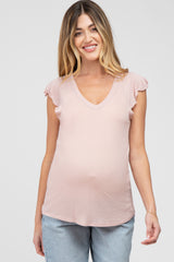 Light Pink Flutter Sleeve Maternity Top