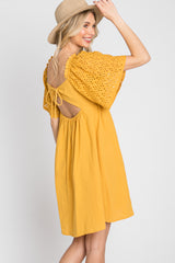 Yellow Smocked Front Crochet Shoulder Cut Out Back Dress