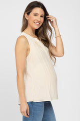 Yellow Striped Button Front Sleeveless Maternity Blouse