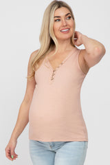 Pink Ribbed Crochet Button Accent Maternity Tank