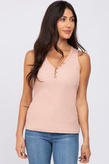 Pink Ribbed Crochet Button Accent Maternity Tank