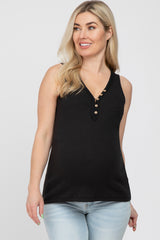 Black Ribbed Crochet Button Accent Maternity Tank
