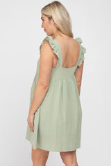 Light Olive Flutter Sleeve Maternity Mini Dress
