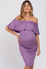 Lavender Off Shoulder Fitted Maternity Dress