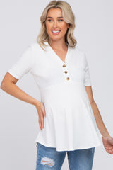 Ivory Ribbed Button Accent Maternity Blouse