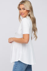 Ivory Ribbed Button Accent Maternity Blouse