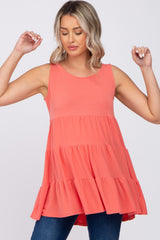 Coral Tiered Sleeveless Maternity Top