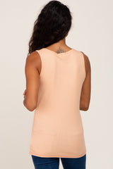 Peach Sleeveless Ribbed Button Front Top