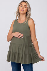Olive Tiered Sleeveless Maternity Top