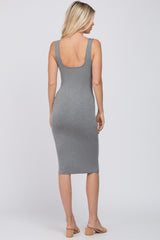 Heather Grey Fitted Scoop Neck Midi Dress