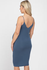 Denim Blue Thin Strap Maternity Dress
