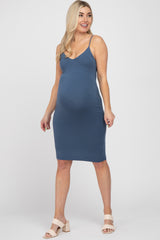 Denim Blue Thin Strap Maternity Dress