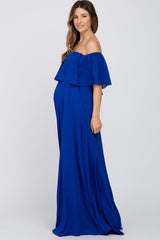 Royal Blue Chiffon Off Shoulder Maternity Gown