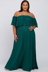 Forest Green Chiffon Off Shoulder Maternity Plus Gown