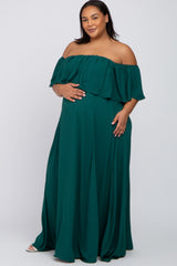 Forest Green Chiffon Off Shoulder Maternity Plus Gown