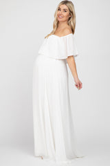 Ivory Chiffon Off Shoulder Maternity Gown