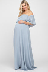 Light Blue Chiffon Off Shoulder Maternity Gown
