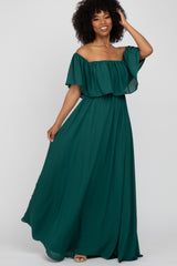 Forest Green Chiffon Off Shoulder Maternity Gown