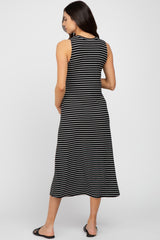 Black Striped Ribbed Maternity Midi Dress