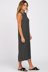 Black Striped Ribbed Midi Dress