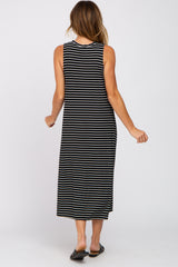 Black Striped Ribbed Midi Dress