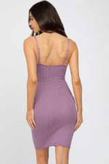 Lavender Ribbed Knit Fitted Maternity Dress